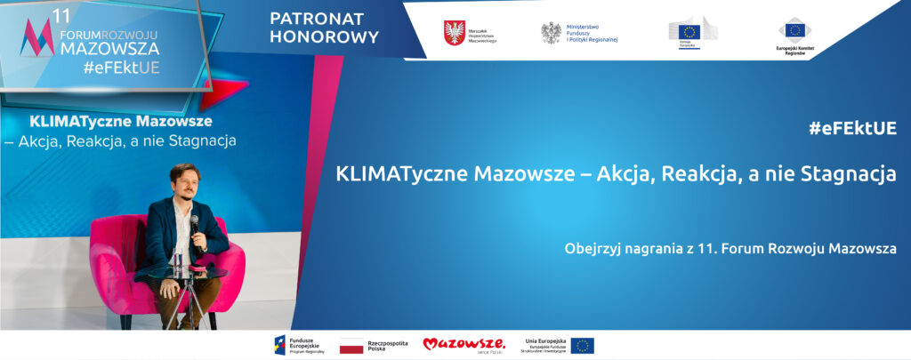Grafika promująca debatę: „Klimatyczne Mazowsze – Akcja, Reakcja, a nie Stagnacja”