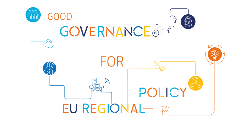 Grafika promująca nabór z podpisem: Good governance for policy EU regional.